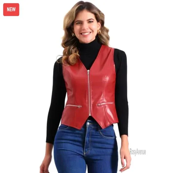 Faux Leather Vest Sleeveless Zipper Motorcycle Biker Waistcoat Jacket